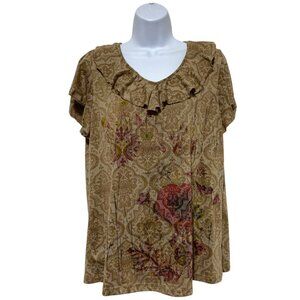 Christopher & Banks-Women's XL Pullover Floral Top Front/Back Ruffle Neckline